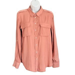 Banana REPUBLIC copper tone neutral tone button down shirt blouse size Small @L1